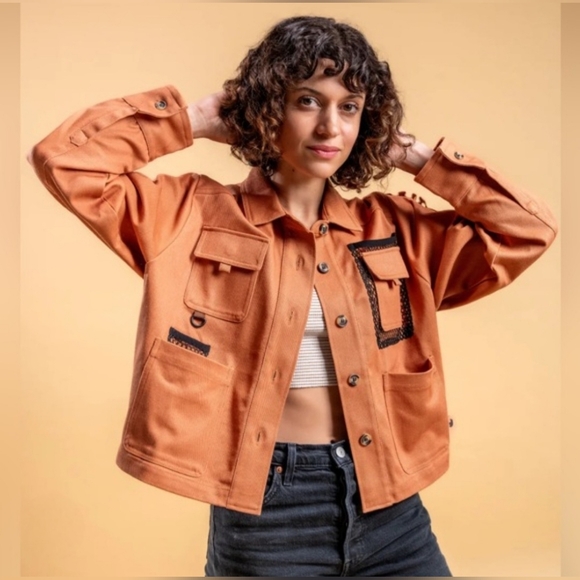 Wonderly Jackets & Blazers - Wondery Ryan Cargo Shirt Jacket in a rust or orange cotton twill.
